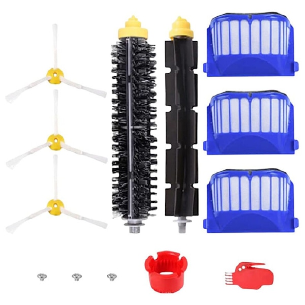 Borstset Roomba 600-serien - Set med 10 tillbehör för robotdammsugare (sidoborstar, filter, CERDA-borstar, etc.).