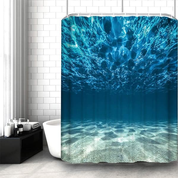 Blå Ocean Bruseforhæng (180x180cm) Vandtæt og skimmelresistent bruseforhæng Vaskbart bruseforhæng Polyester 3D bruseforhæng 12 kroge til badet