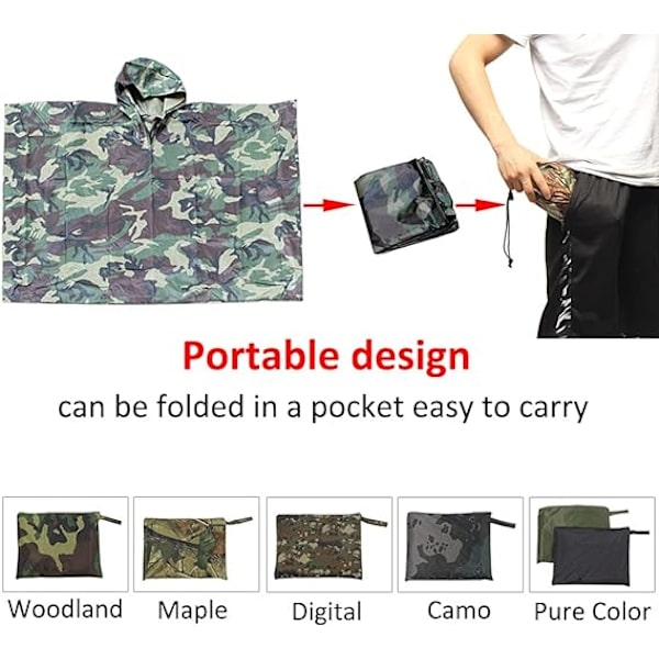 Camo vedenpitävä huppu poncho naamiointi vedenpitävä sadetakki sadetakki retkeily vaellus sade suoja teltta arkki pad markiisi kangas vaahtera