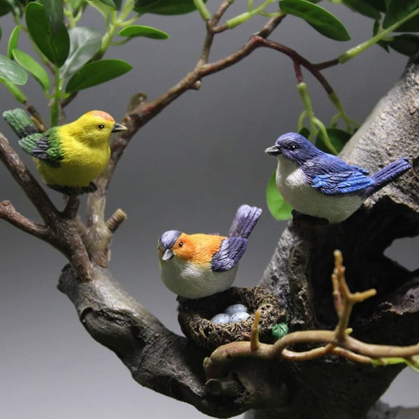 Miniatyr fugl dekorative figurer 4 stk Mini fuglefigurer Dyremodell Leker Fe Hage dekorasjon Plante Blomsterpotter Ornamenter