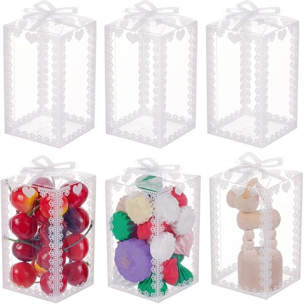30 st 10,5x6x6cm Genomskinliga bröllopslådor med rosett Rektangel PVC PVC PVC Transparenta presentförpackningar för Alla hjärtans dag Cyle-paket
