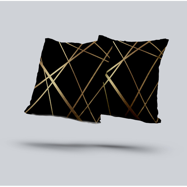 Sæt med 2 sorte sofaer (uden pude) Fløjls pudebetræk 45 x 45 cm Puder Dekorative pudebetræk Guldlinjer Geometriske puder Stue