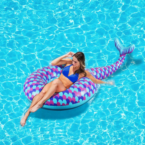 Jätteliknande sjöjungfru svans uppblåsbar madrass uppblåsbar pool flyta strand semester leksaker för barn och vuxna 180cm (sjöjungfru svans simning)