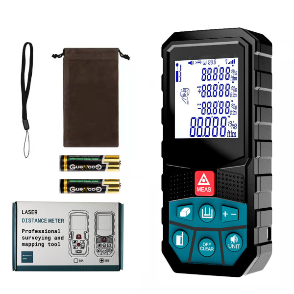 Digital Laseravståndsmätare, LM50 50m Meter, Längd/Area/Volym/Pythagoras Sats Mätning med LCD-bakgrundsbelysning, IP54