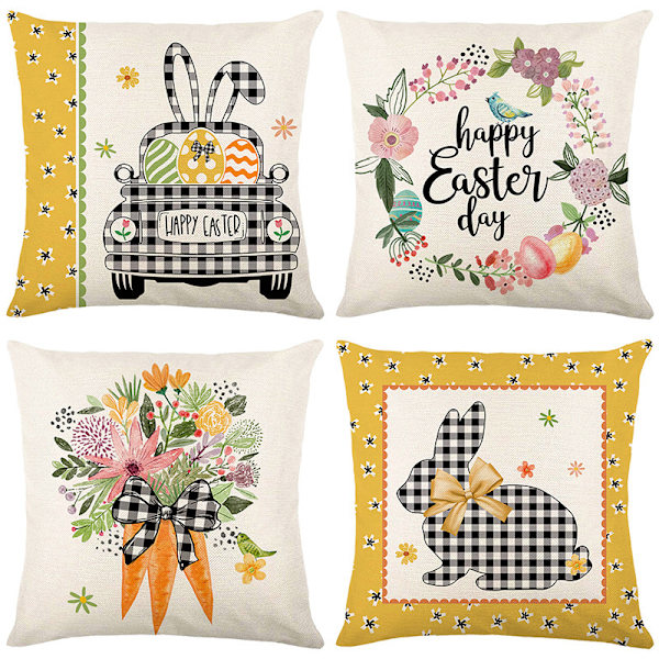 Set om 4 kuddfodral, kuddfodral 45x45cm kuddfodral dekorativa soffkuddfodral för sovrum, soffa, stol, säng, trädgård (kaninägg)