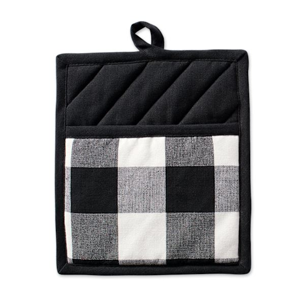 Buffalo Plaid Kökshanddukar, Klassiskt Bondgårdskök Set, Grytlappar, Svart och Vit, Set om 2