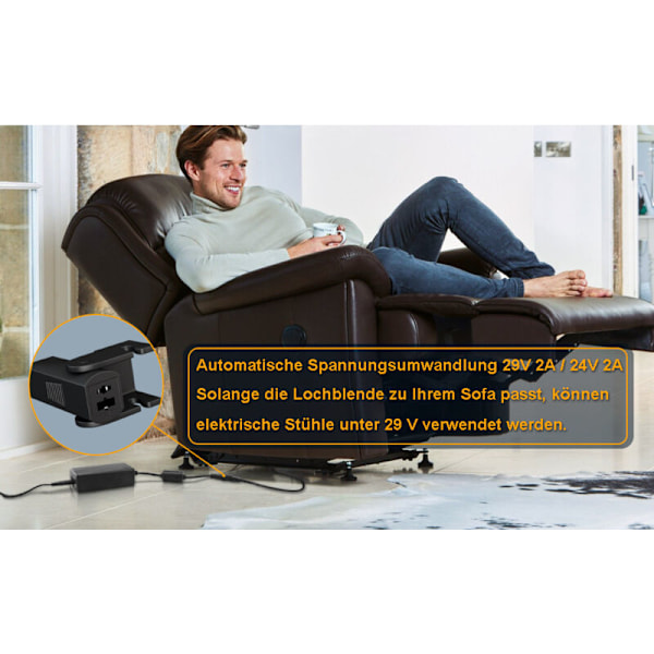 AC/DC Adapter 29V / 24V 2A Elektrisk Lænestol Transformer, Universal Version Kompatibel med Alle Løftestole, Switching Strømforsyning med Ring Cabl