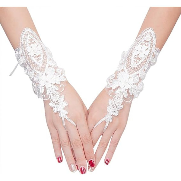 Bryllup Handsker Blonde Kvinder Pige Handske Brudepige Fingerløs Hæklet Gotisk Elegant Halv Finger Blomster Brude Handsker Aften Fest Banket Teater Pro
