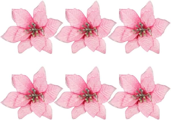 6 stk. Kunstig glitterkrans til jul, juletrepynt (rosa)