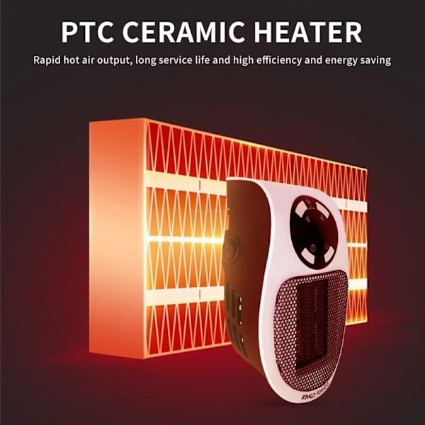Punmer varme, mini elektrisk varmelegeme 500W, justerbar termostatisk varme, temperaturkontrolfunktion, timerfunktion, bærbar varme