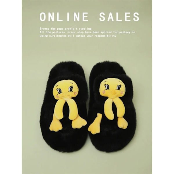Morsomme par søte ande bomullsslippers vinter student sklisikre varme dyre plysj hjemmesko plysj slippers kvinners utendørssko 24,5 cm