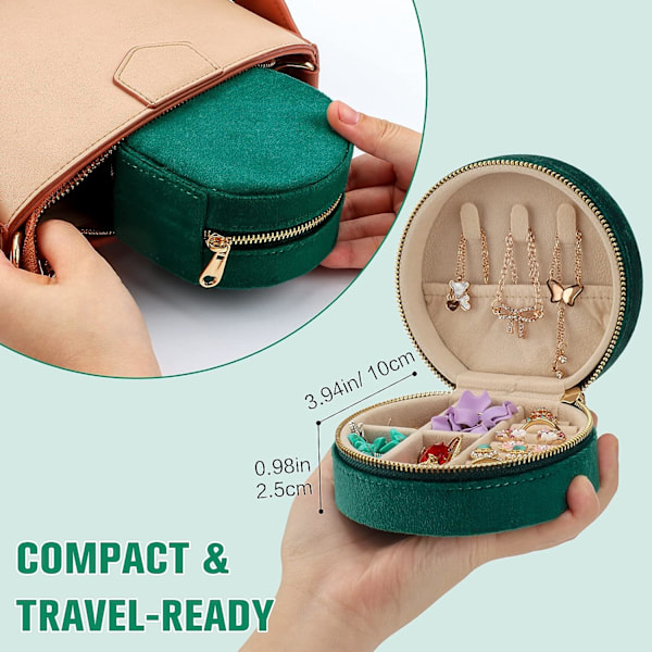 (Vihreä) Mini Flannel Travel Jewelry Box, Travel Jewelry Box for Girls and Women, Small Jewelry Storage Box for Rings, Earrings, Necklaces