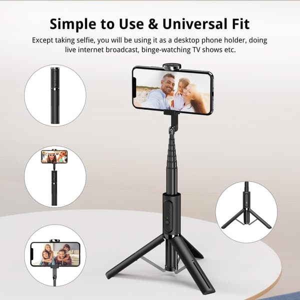 Tripod Monopod Bluetooth Teleskopisk 3 i 1 Utvidbar 270° Rotasjon TikTok for iPhone og Android, Videoinnspilling, Direktestrømming