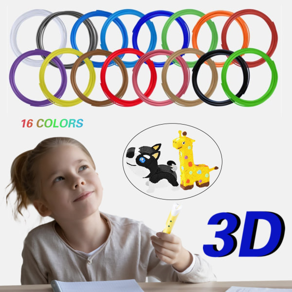 Uzone 3D Pen PLA Filament 1,75 mm, 16 färger (varje färg 5 m) Rando