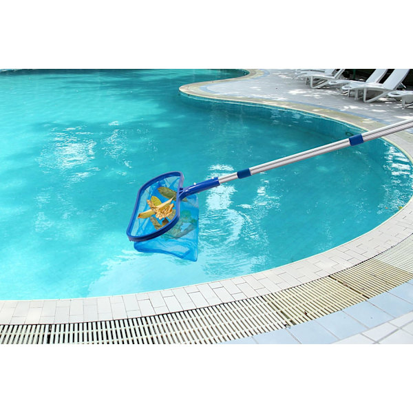 Pool Skimmer Dyb Poseblad Løvrive med 4 Fod Justerbar Teleskopisk Aluminiumstang, Fintmasket Net, Robust Ramme, Stærkt Greb Håndtag, Også Egnet Til