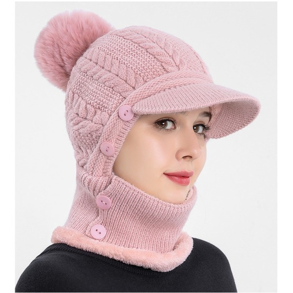 Naisten neulottu pipo ja huivi all-in-one lämmin hattu (vaaleanpunainen)