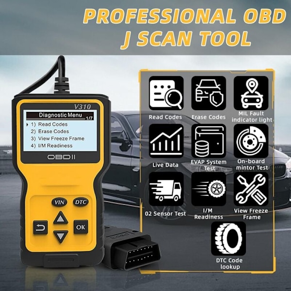 OBD2 Bil Diagnostikverktyg, V310 Universell Bilkodläsare Scanner, OBD Multi-Märkes Bil Diagnostik, Diagnostikverktyg för Alla OBDII Protokoll Bilar