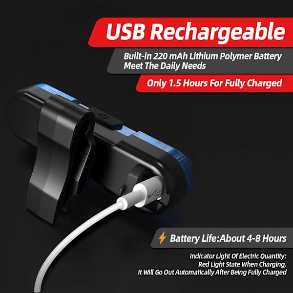 2 stk Baklykter til Sykkel, USB Ladbar Lyssterk LED Sykkellys med 4 Lysmoduser Vanntette Sykkellys Blinklys Blått Lys