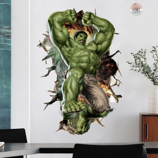 Hulk klistermärken genom väggen tredimensionella vardagsrum sovrum dekorativa väggklistermärken