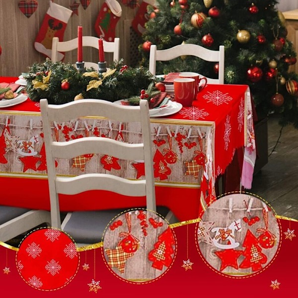 Bordduk for rød julefestival rektangulær belagt spisesalsduk 180 x 150 cm, Stor vaskbar juleduk og middagsduk