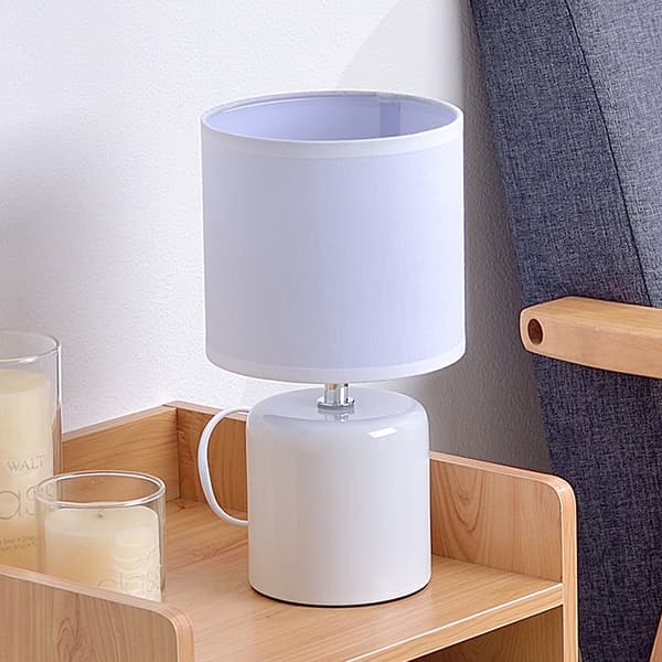 Rundt bordlampe, nattbordslampe, hvit