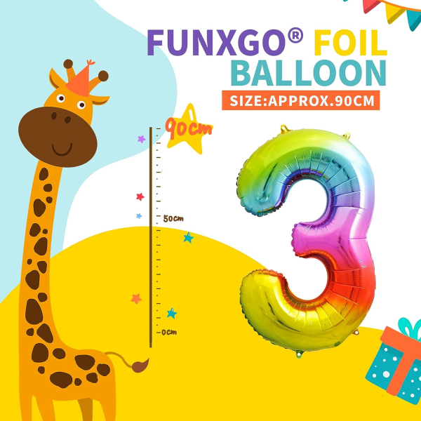 3:e födelsedagsballonger Färgglada - Stor nummer 3 ballong nummer 3