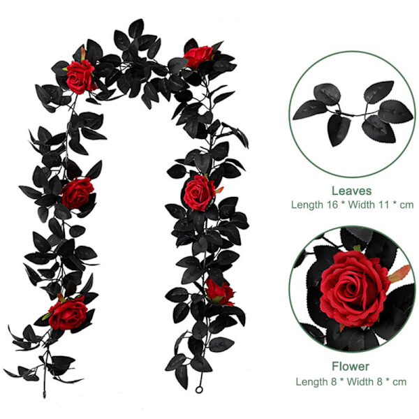 Girlang med svarta konstgjorda rosor, höstlönnlöv att hänga, svarta höstlöv, konstgjord blomma, sidenranka, höstskörd, Thanksgiving, Halloween