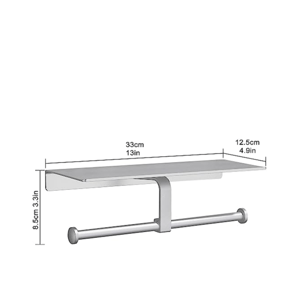 (Silver) Toalettpappershållare utan borrning med mobiltelefonhållare Dubbel väggmonterad badrum