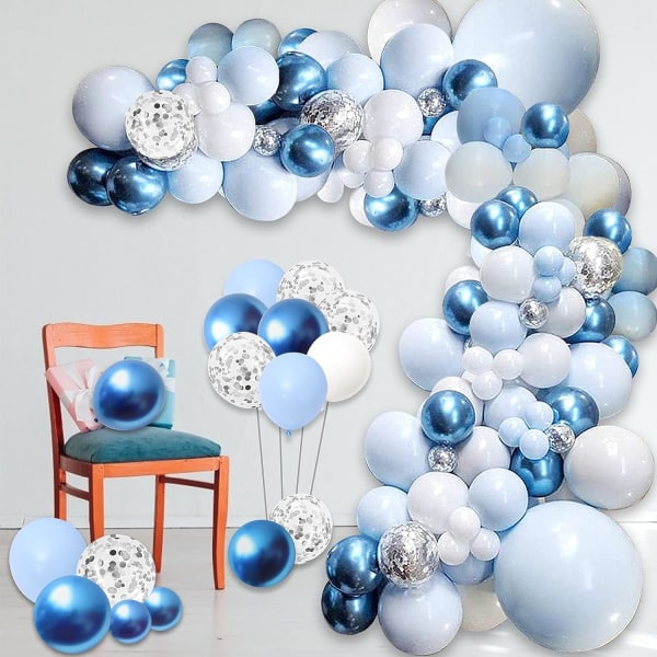 Macaron Blue Balloon Garland Arch Kit, 109 kpl Blue White Silver L