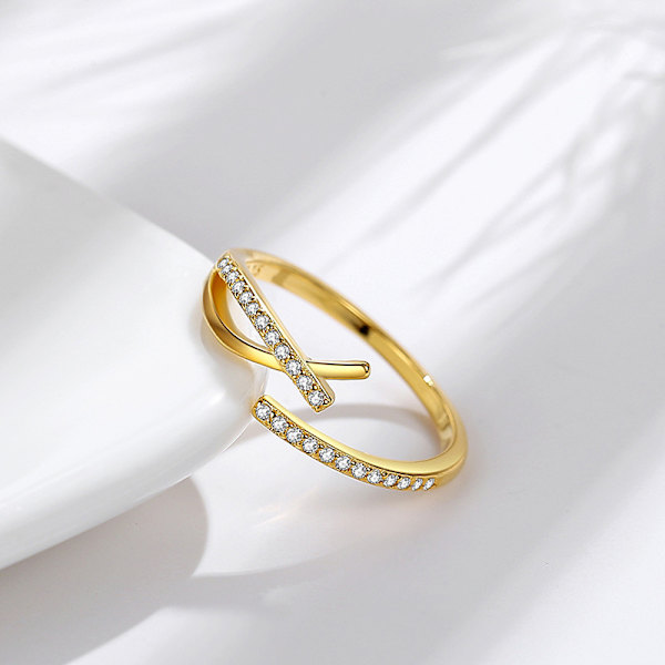 Enkel korsring, justerbar, sterlingsilver, kubisk zirkonia silverring - kvinnor, vitt guld
