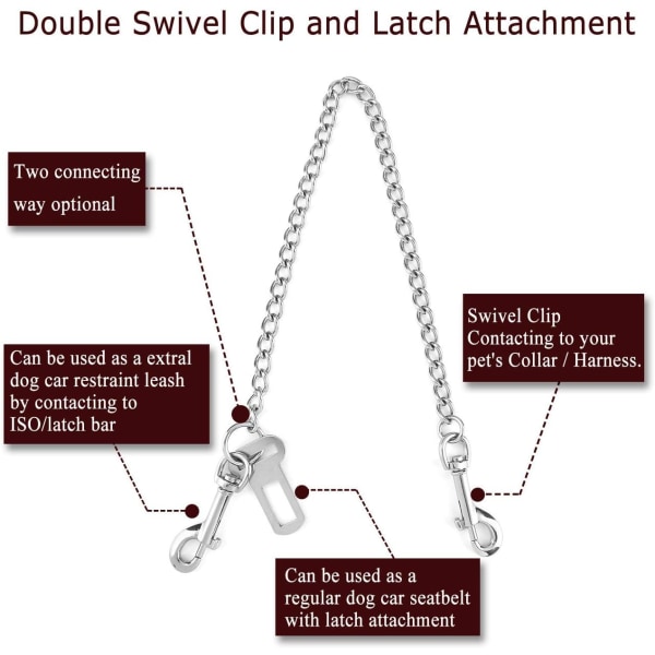 Hundeleie i rustfritt stål kjede 20,8\" Hundebilbelte Sikkerhetsbegrensningsstropp for kjæledyrbil