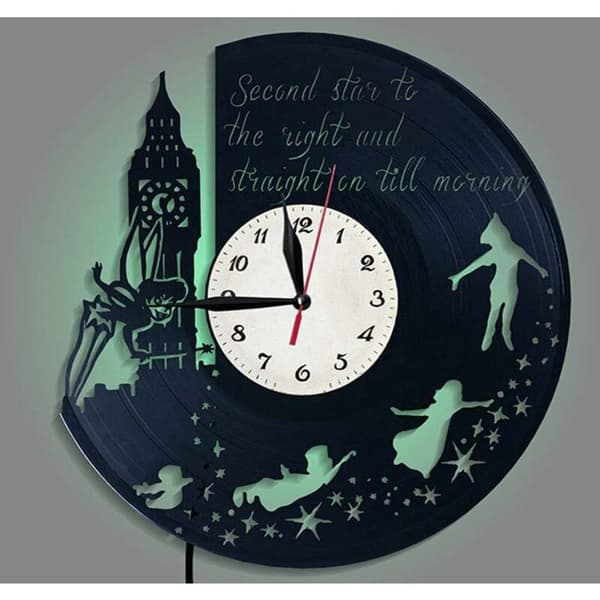 Spara 12-tums LED-ljus Peter Pan-klocka vinyl väggklocka kreativ väggklocka