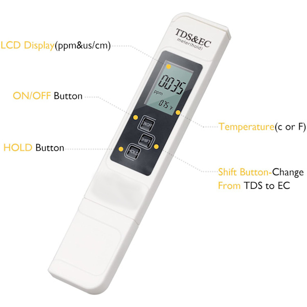 Vedenlaadun testausmittari TDS PH EC Lämpötila, 4-in-1 digitaalinen testaaja LCD-näytöllä uima-altaalle, akvaariolle + testipaperi