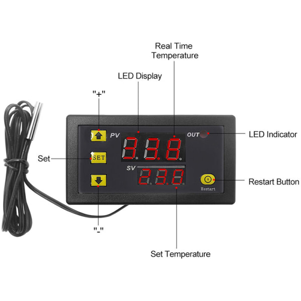 Digitalt display termostatmodul mikrokontroll temperaturstyringspanel (rød-blå 110v-220v)