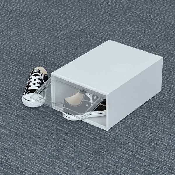 Stapelbara skoskåp 12 st skoskåp transparent hopfällbar förvaringslåda med lock för kvinnor/män (33X23X14Cm)，HANBING
