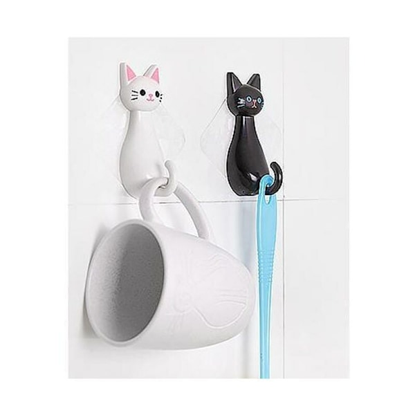 Vit och svart katt sugpropp krok - Väggkrok, grova kläder för kläder, plast (ABS),