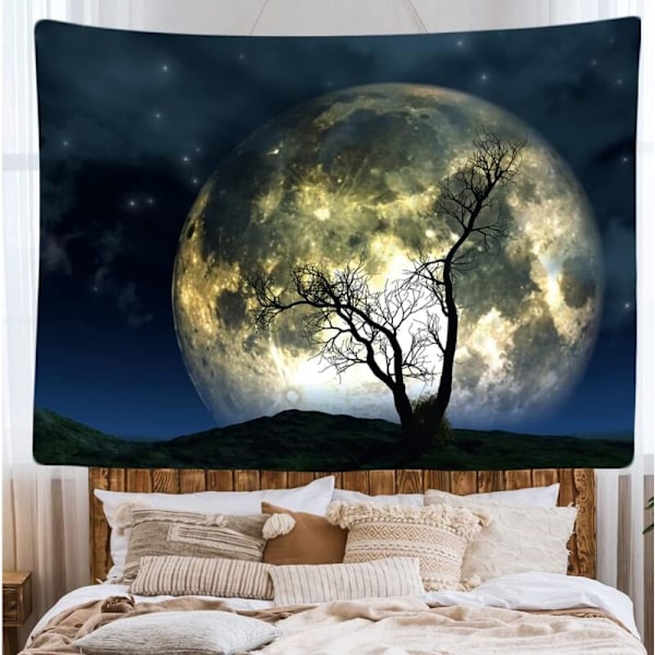 Dekorativt Vægtæppe Soveværelse - Fuld Måne Nat Nat Træ - 200 x 150 cm Stort - Stof tapet - Tapestry Æstetisk Væg - Panorama dekoration