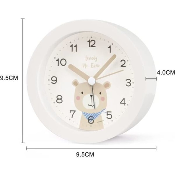 Polarbjørn Vekkerklokke for Barn + - Diameter 9,5 cm Liten Stille Analog Klokke Nattlys Soverom