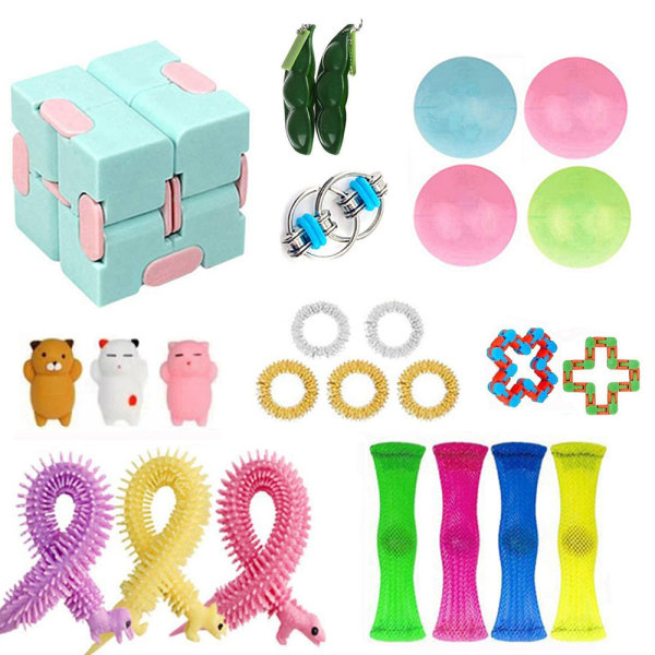 Fidgetlegetøj, stressbolde, dimples, bønner og andre flerfarvede blind box-sæt (Blind box 30 stk.)