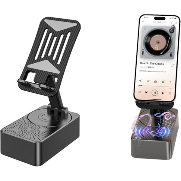2-i-1 trådlös Bluetooth-högtalare med telefonhållare, HD-surroundljud Bluetooth-högtalare Svart