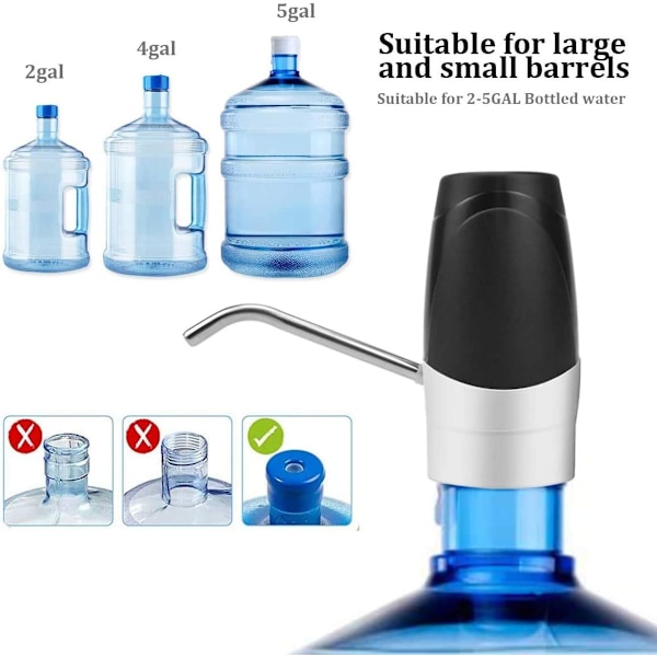 Vattenflaskedispenser, USB-laddningspump för vattenflaska med pumpsystem för utomhusbruk eller kök, automatisk bärbar elektrisk vattenpump för flaska