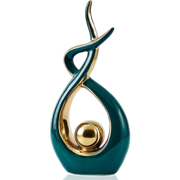 Hemdekor Modern Abstrakt Konst Keramisk Staty, Dekoration för Vardagsrum, Soffbord Centerpiece - Bra Presentidé 12,2\" Hög (Grön, Stor)