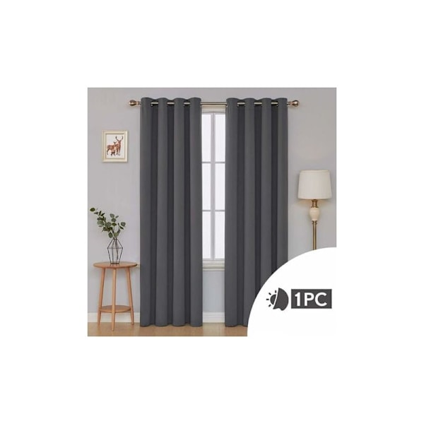 1 stk. mørklægningsgardiner termisk isolerende, 140x240 cm (bredde x højde), gardiner til stue og soveværelse, moderne design med øjer, mørkegrå