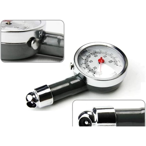 Metallisk bildäckstrycksmätare Hög precisionsmätare 100 PSI / 7,5 bar, Kan tömmas, Svart