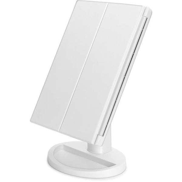 Ljus smink spegel med 21 LED-lampor, smink spegel med 3X/2X/1X förstoring och pekskärm, kosmetisk tri-fold bordsskiva förstorande ögonsmink