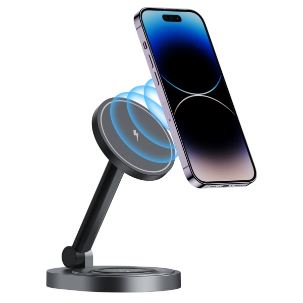 W14 Magnetisk Trådløs Lader - 3-i-1 Justerbar Foldbar Trådløs Lader for Apple Telefon Klokke Hodetelefoner