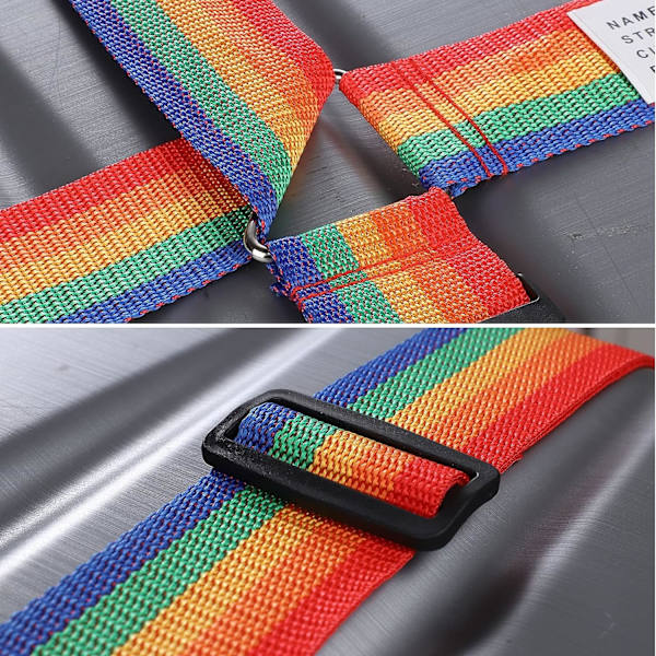 2-pack - Justerbart bagageband med snabbspänne, för 45,7 cm, 50 cm, 61 cm och 71 cm resväskor - Regnbågsfärg