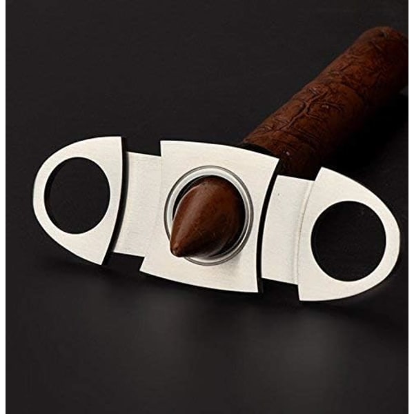 Rustfrit stål dobbelt guillotine lommecigar Cutter, sølv
