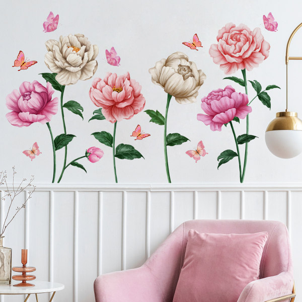 Peony Wall Sticker Rose Wall Sticker Vægdekoration Stue