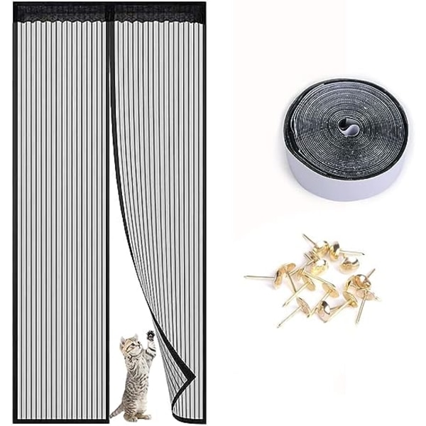 Magnetisk fluenet til døre og vinduer (sort, 100x210 cm), kraftig myggenet fluenet, insektnet til døre og vinduer med stærke magneter og fuld ramme
